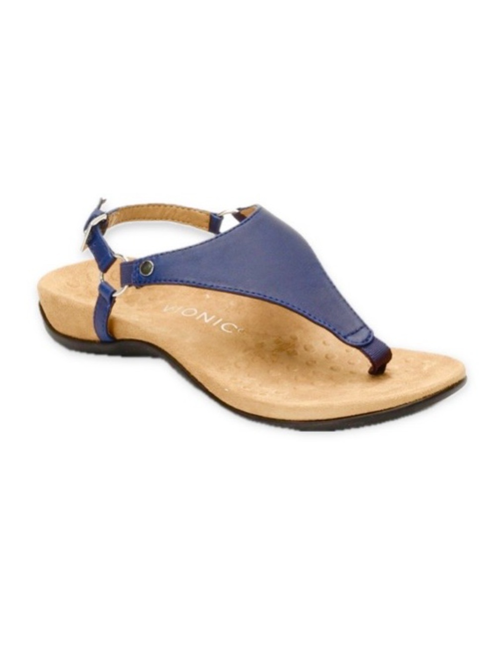 Vionic Kirra Metallic Navy Blue Leather Sandals Size 10 Adjustable Strap